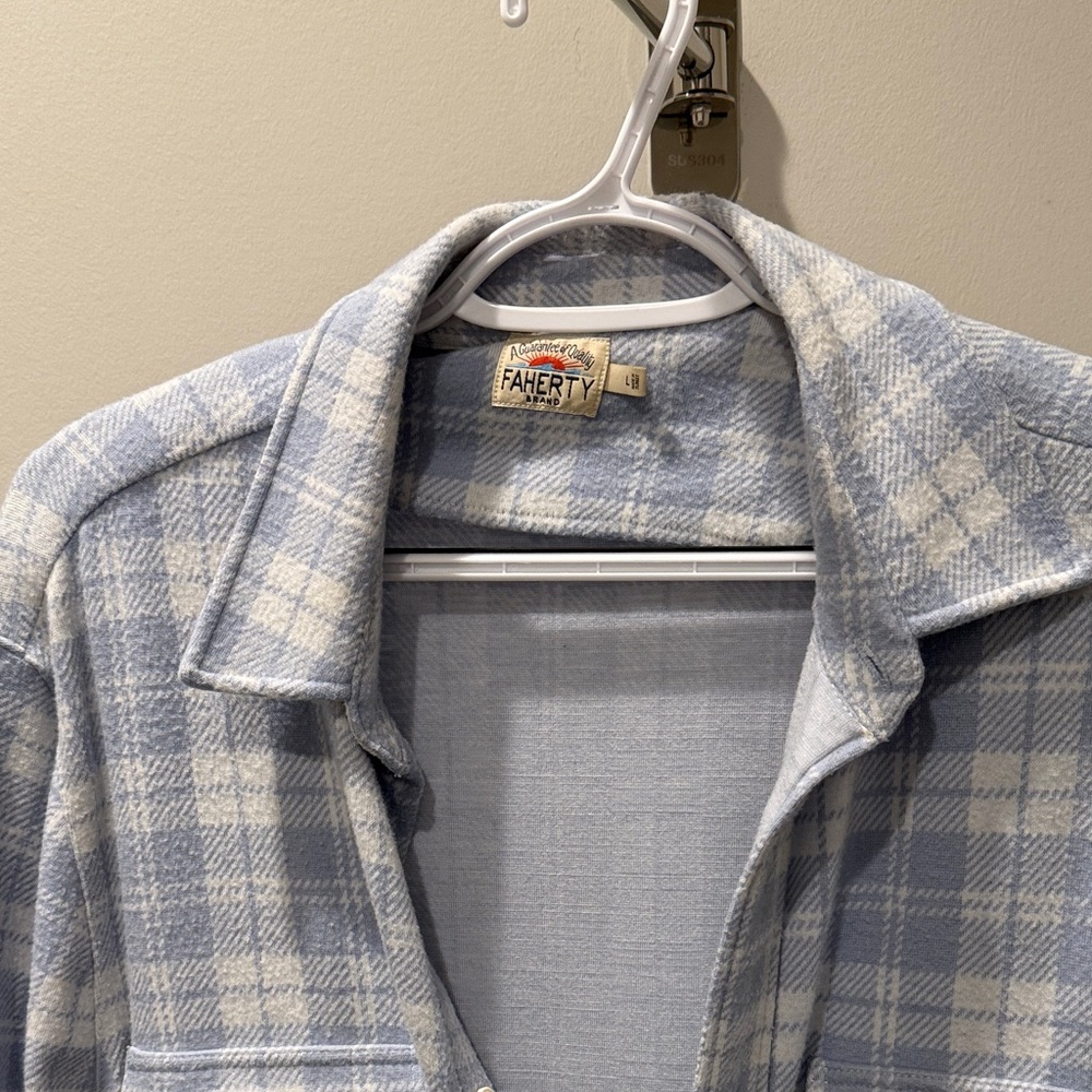 Faherty Light Blue and Cream Plaid Shirt